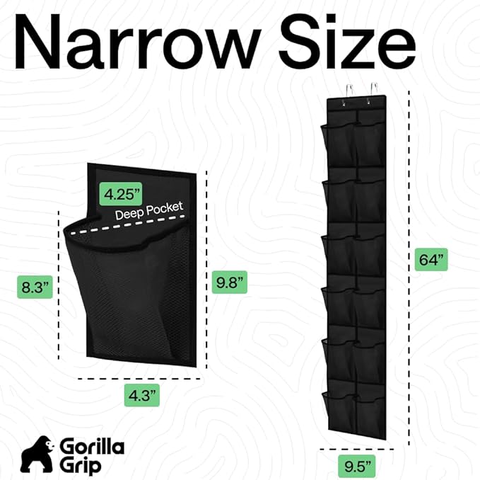 GORILLA GRIP Over the Door Shoe Organizer, 12 Large Breathable Mesh Pockets