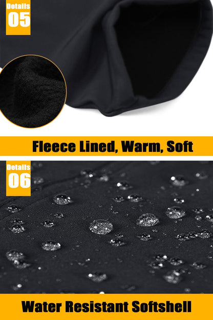 TACVASEN Winter Trousers - Men's Softshell Waterproof Thermal Fleece Hiking Pants, Thick - Black, 34