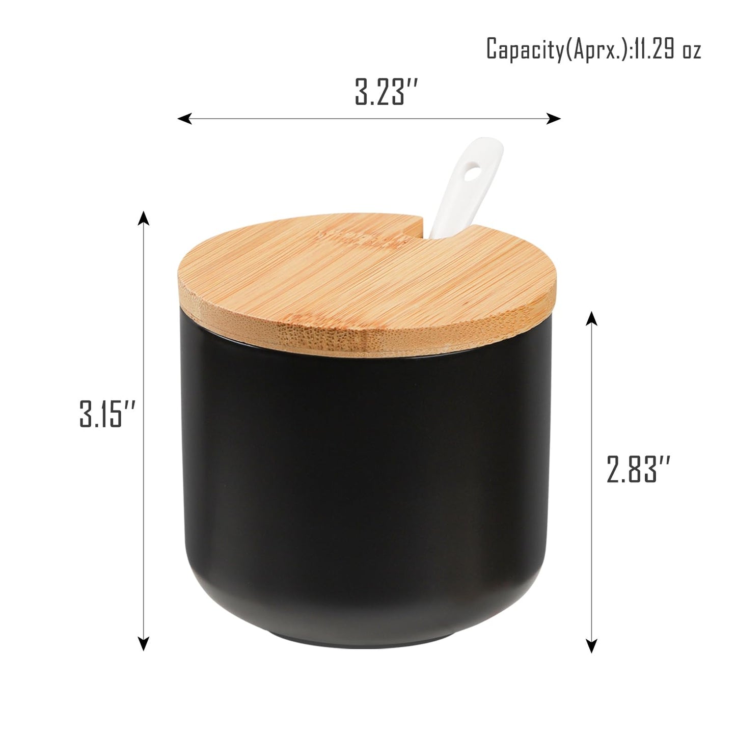 VanEnjoy Set of 2 Black Sugar Bowl with Lid 10oz Ceramic Sugar Bowl Salt Cellar with Lid and Spoon Salt Jar for Seasoning Sugar Container with Spoon