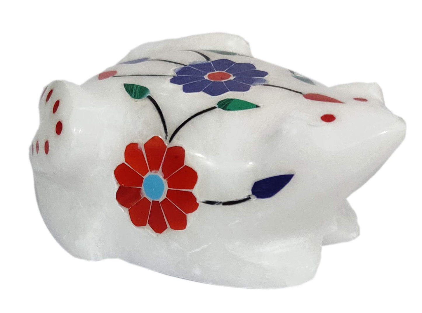 Purpledip Marble Statue 'Flirty Frog': Gemstone Inlay Collectible Showpiece Gift (12108)