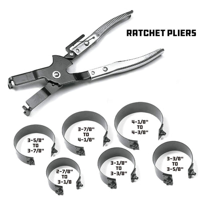 Powerbuilt Piston Ring Compressor Tool Set for Car Engine, Vehicle Maintenance Clamps, Ratchet Pliers, Storage Case - 940387