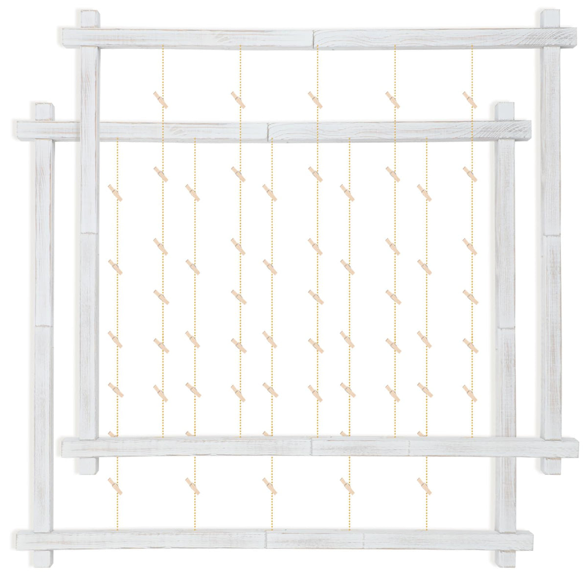 Wood Picture Frames Collage,Photo Display With 30 Clips,Hanging Picture Board Wall Decor for Dorm Graduation Letter Postcard Greeting Card Organizer,Pine,Adjustable Bead String,2 Pack,(Rustic White)