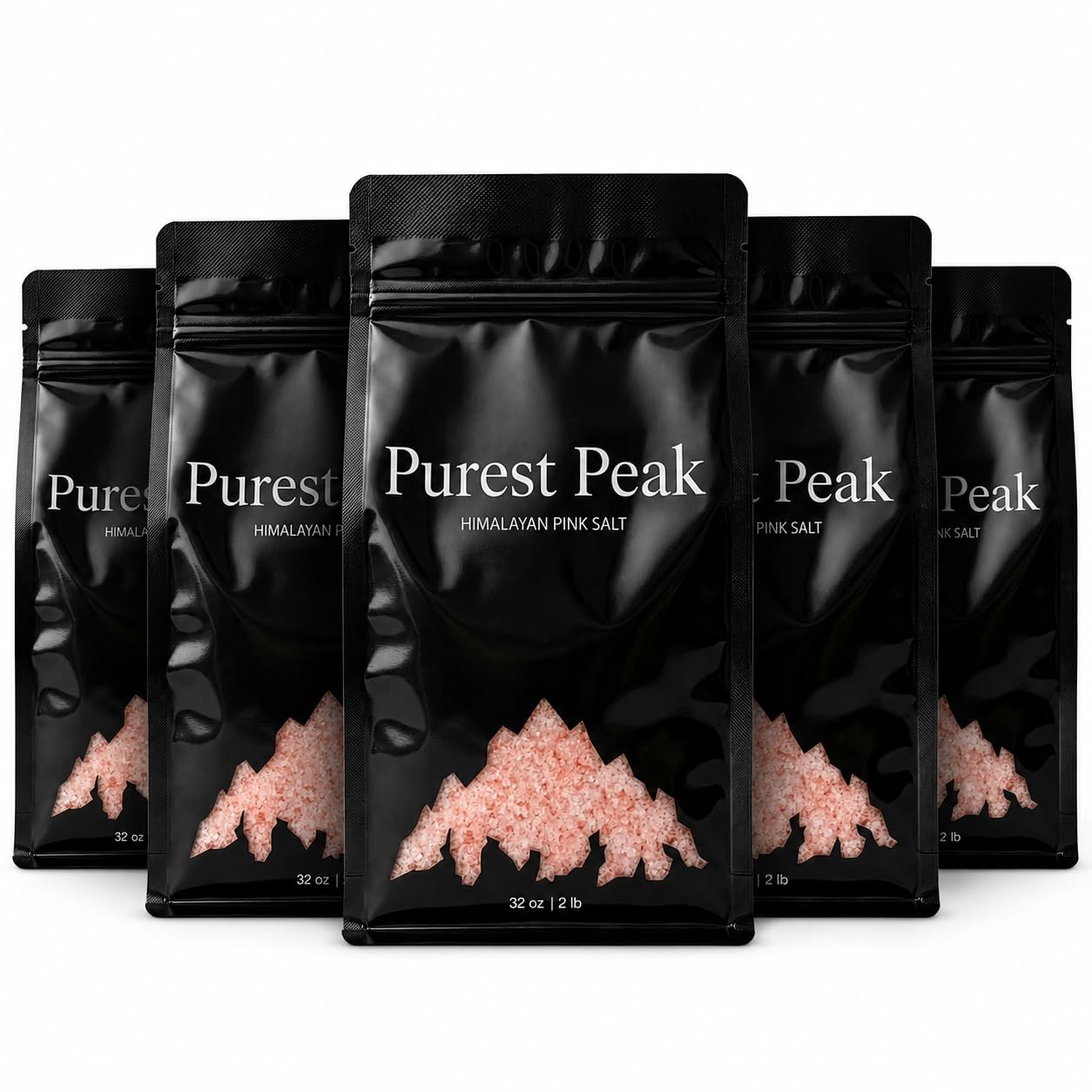 Purest Peak Fine Grain Himalayan Pink Salt, 32 Oz Bag Pack of 5 – Pure Gourmet Food Grade Chef Salt, Fine Grain Sea Salt, Natural Rock Salt, Kosher, Vegan, and Gluten Free