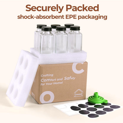 ComSaf 6Pcs 4oz Glass Spice Jars with Shaker Lids, 21 Labels, Spice Jars Trial Set & Supplement Set, Empty Spice Containers and Square Spice Bottles for Kitchen and Seasoning