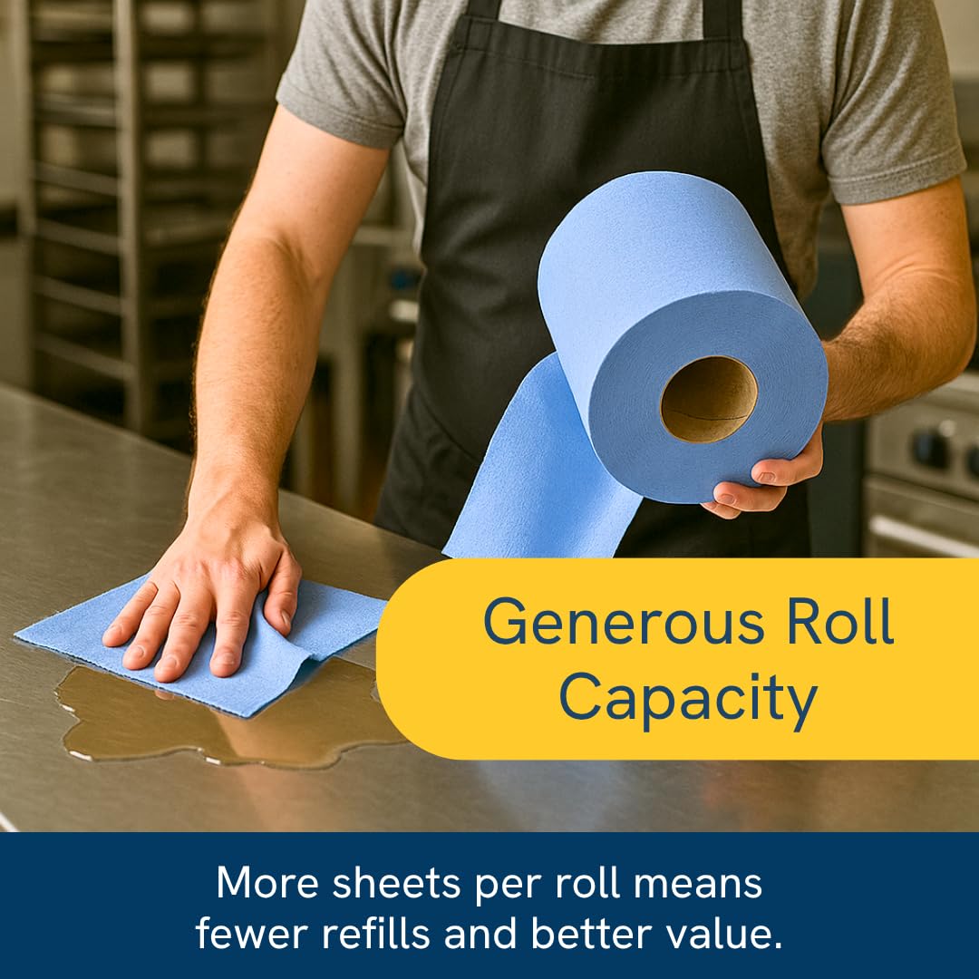Blue Roll 2 Ply – Centre Feed Paper Towel Roll | 18 Pack | Strong, Absorbent Cleaning Roll for Kitchen, Industrial & Commercial Use | Embossed Wipe Tissue for Dispensers