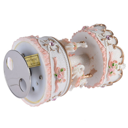 Carousel Music Boxes for Girls 3-Horse Rotating Windup Melody Castle in The Sky Color Change LED Lights Musical Gift for Daughter Birthday Christmas Festival Music Box Artware Pink