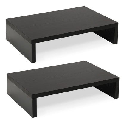 TEAMIX Wood Monitor Stand Riser-2 Pack, 2 Tier Adjustable Monitor Stand Dual Monitor Riser for 2 Monitors/Laptop/PC Black Computer Stand for Desk
