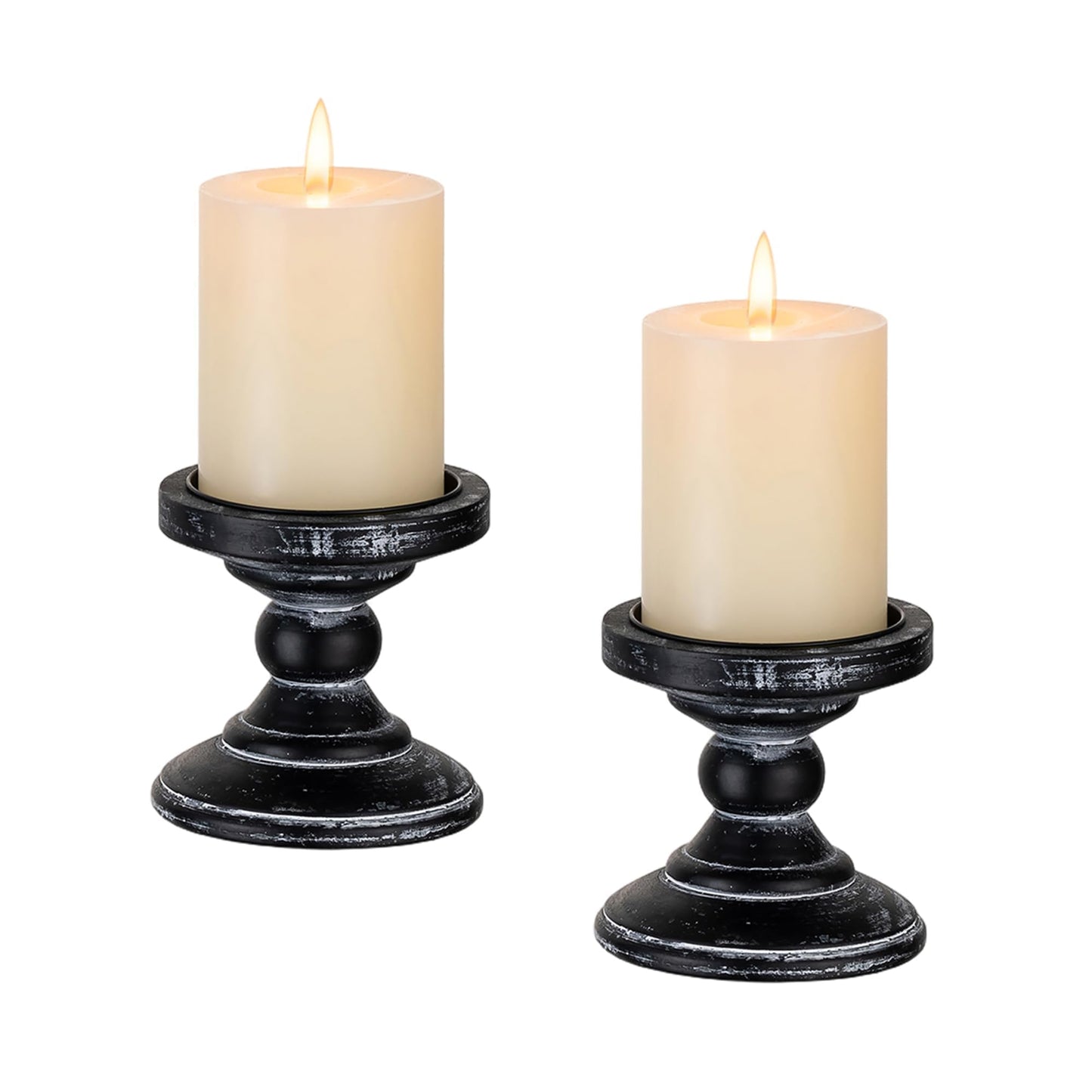 Inweder Wood Pillar Candle Holder: 2Pcs Rustic Black Candle Holders for Pillar Candles Wood Candle Holders Distressed Wooden Farmhouse Candle Holder Large Rustic Candle Holder for Fireplace Table