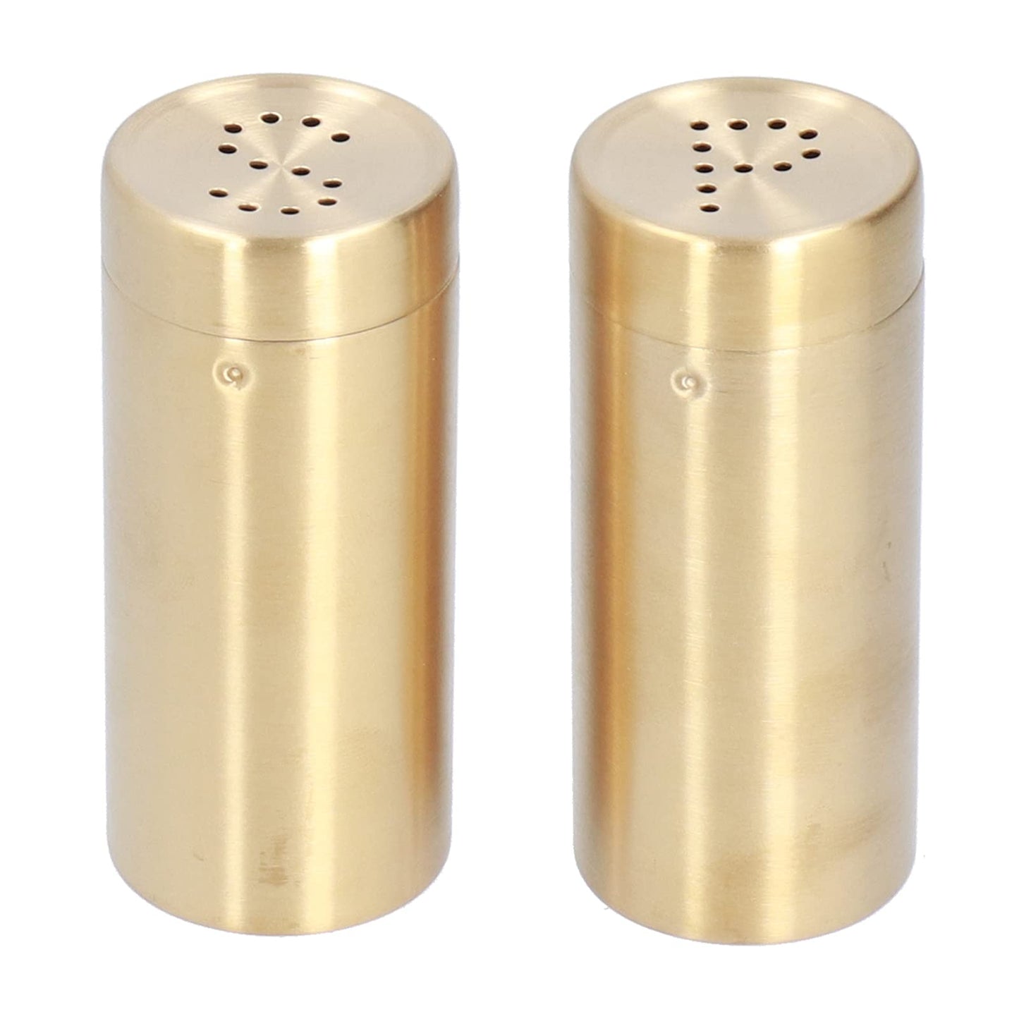 Salt Seasoning Bottle 2 Pcs Condiment Pots, Stainless Steel Jar Shakers Kitchen Container Tool, 1.5x1.5x3.4in 6.8oz Seasoning Shaker for Salt Cinnamon (Gold)