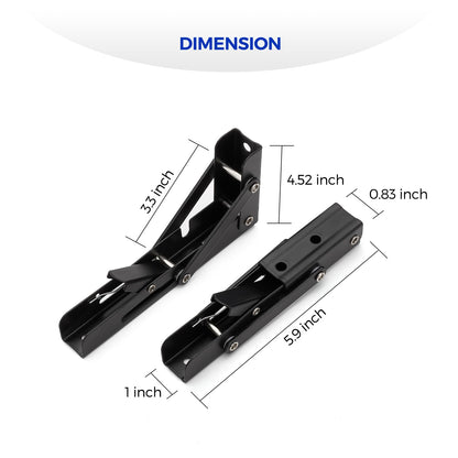 Ravinte 10 Inch Folding Shelf Brackets - Matte Black Collapsible Heavy Duty Brackets for Table Bench - Space Saving, 2 Pack ﻿