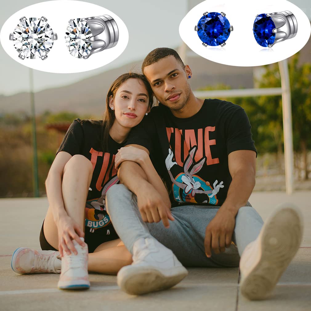 Spiritlele 12 Pairs Birthstone Magnetic Earrings Set Cubic Zirconia Clip on Non Piercing Fake Stud Earrings Birthday Gifts Unisex (Circle)
