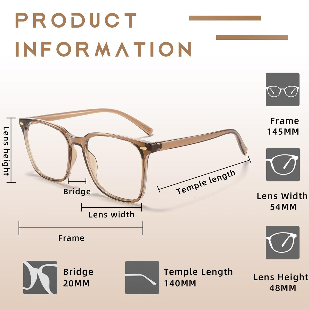 MACJERO Oversized Square Blue Light Blocking Glasses for Women Men, Anti-Fatigue Computer Monitor Gaming Glasses Reduce Eye Strain(Brown)