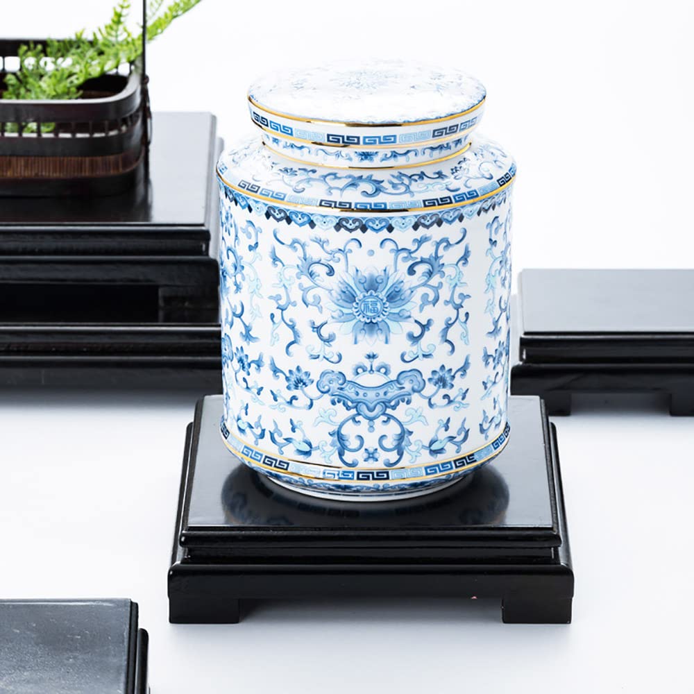 GOLDY&WENDY Oriental Plant Stand Handmade Vase Plant Ginger Jar Display Stand Wooden Square Pedestal Base