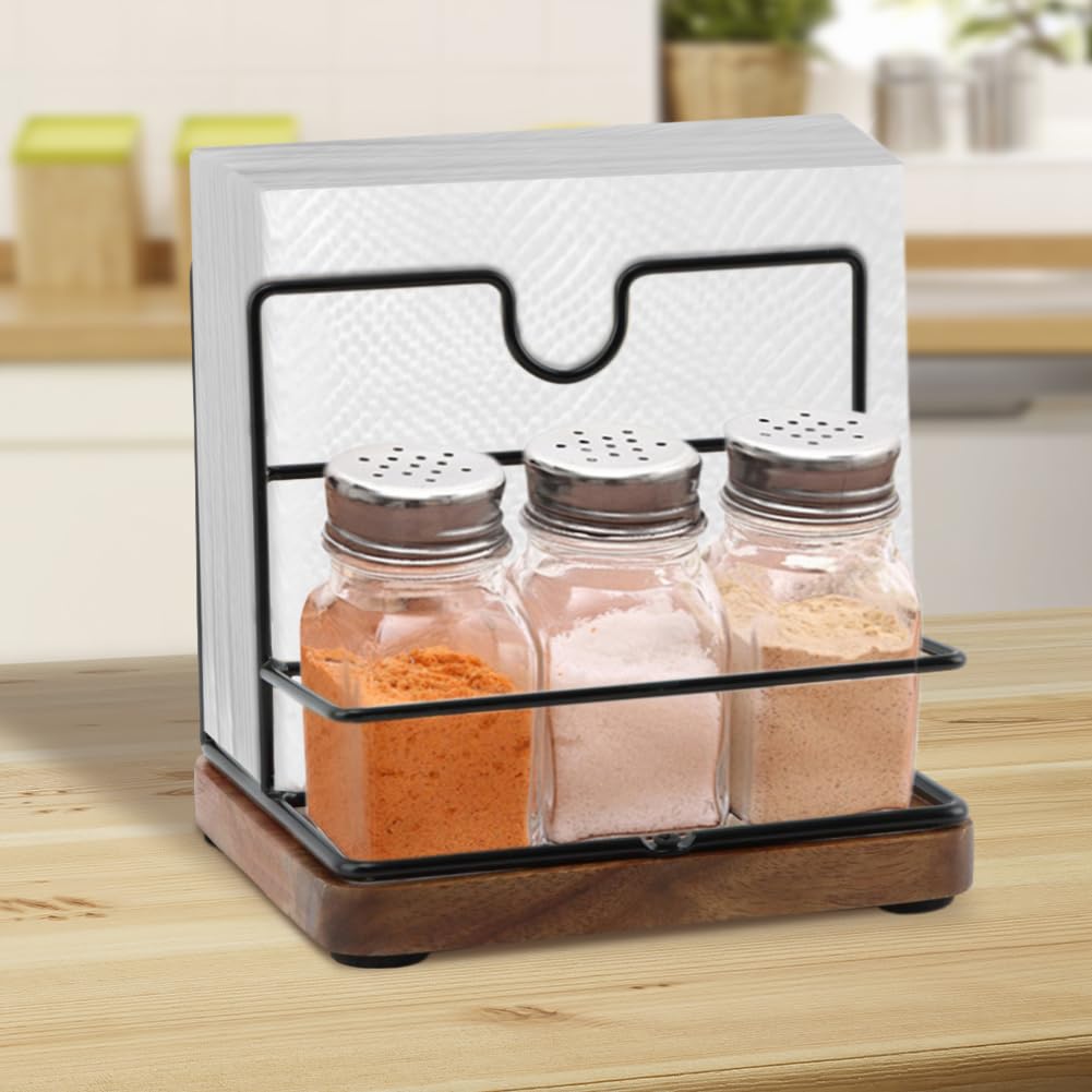 Rustic Napkin Holder for Salt and Pepper Shakers,Napkin Salt and Pepper Holder for Table(Wood)