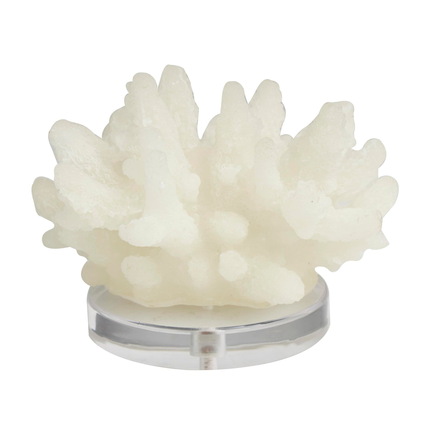 Deco 79 Polystone Coral Decorative Sculpture Small Textured Home Decor Statue with Clear Acrylic Base, Accent Figurine 6" x 5" x 4", White