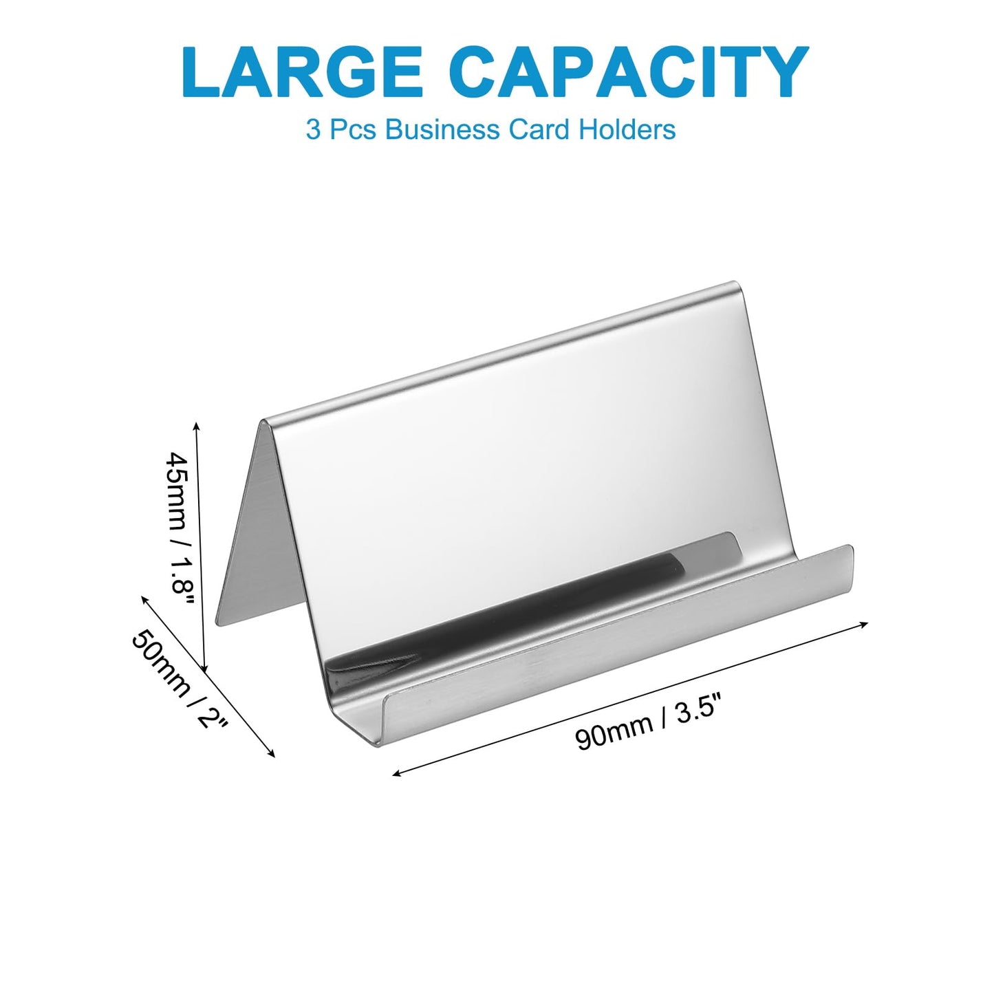 PATIKIL Business Card Holder for Desk, 3Pcs Business Card Holders Stainless Steel Card Stand Organizer Cards Display for Office Exhibition, Silver Tone