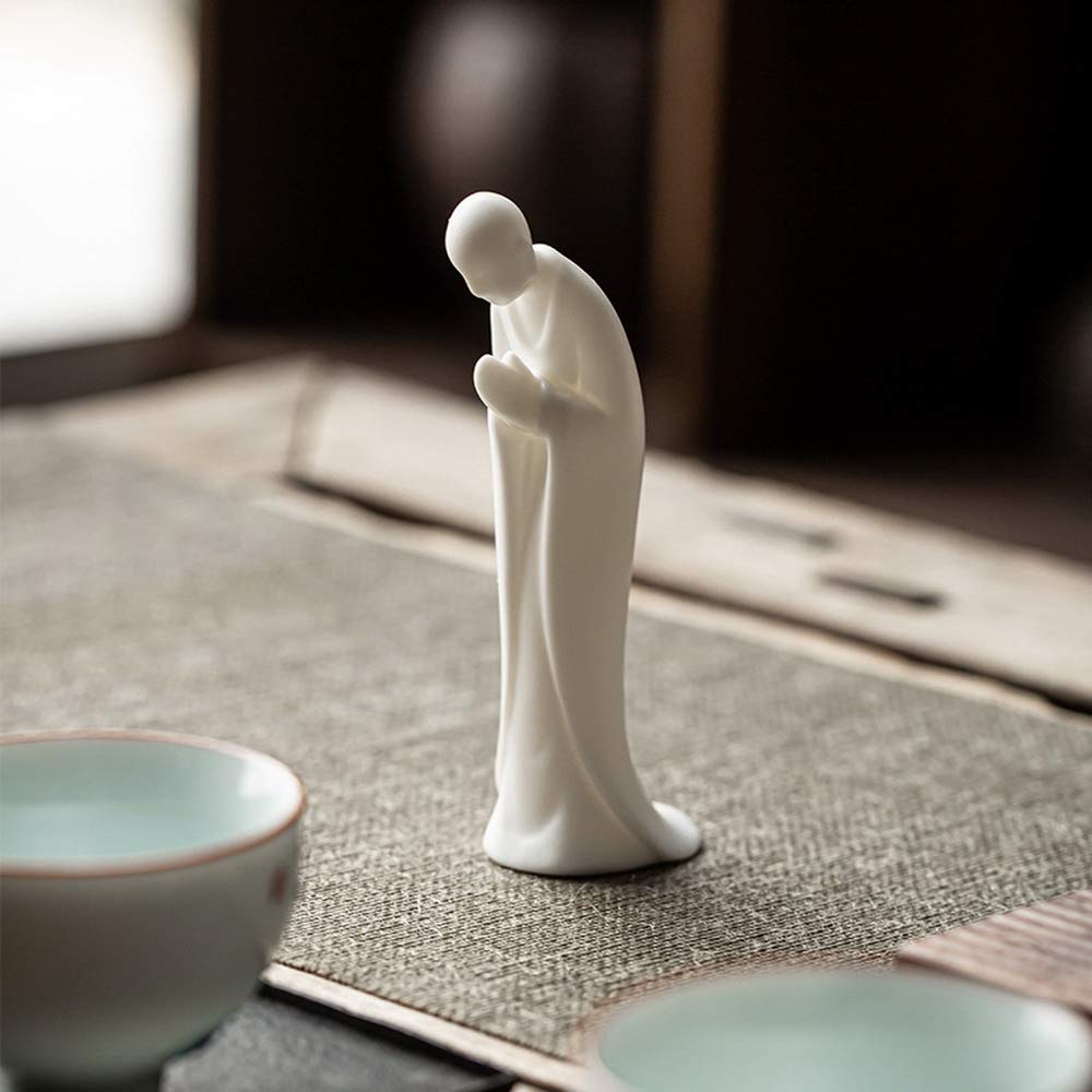 KJYHXX White Porcelain Zen Buddha Statue - Creative Monk Figurine Ceramic Craft - Minimalist Decorative Ornament for Home & Office Meditation Space (stading)