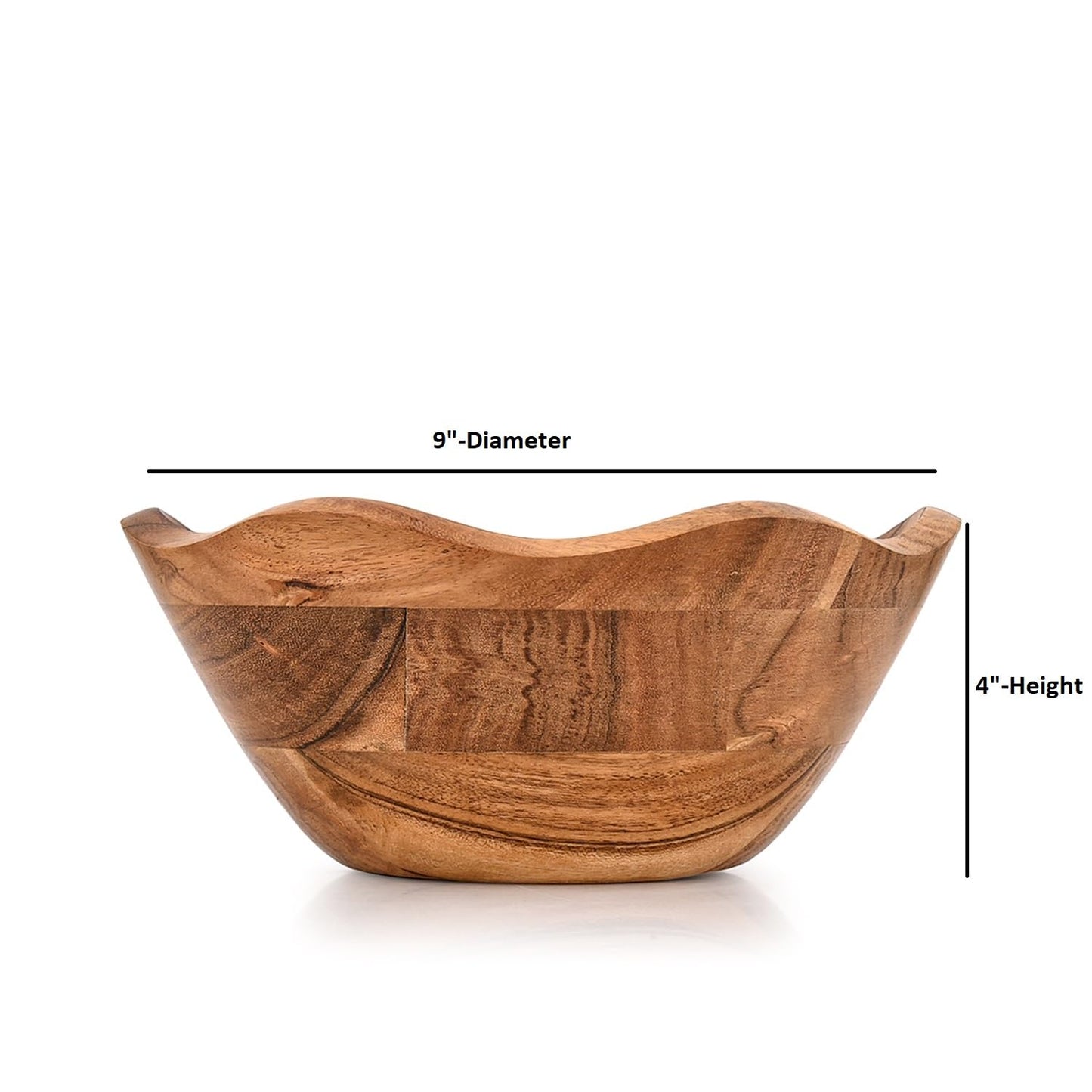 Mahasu Fruit Bowl Acacia Wood Ruffle Decorative Style Home Decor for Dining Table Fits Bread, Fruits, Salad or Popcorn (9" x 9" x 4")