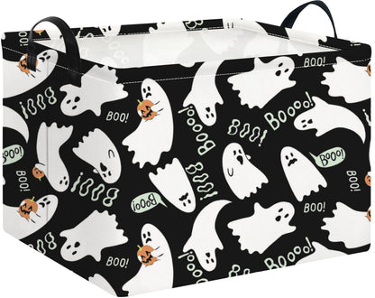 NTAOHAMPER Rectangular Gift Storage Basket Empty for Halloween, Storage Bin with Handles, Room Decor, Book Box(Black Ghost)