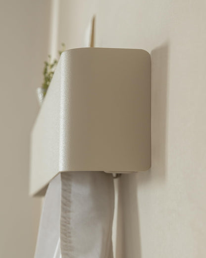 Kazai. Coat Rack Wall Mount with Shelf 'Tone' | Modern Design Coat Hanger with Hidden Hooks and Storage | Hat Rack with Shelf in Metal | Wall-Mounted Purse Organizer | Taupe