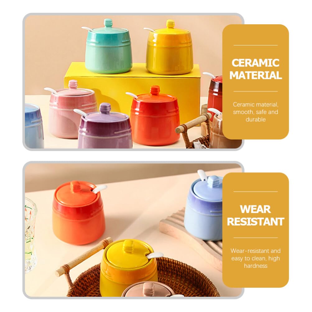 Luxshiny Ceramic Seasoning Jar with Spoon 2.24 Inch Spice Canister for Salt Sugar Condiment Storage Kitchen Container for Home Use