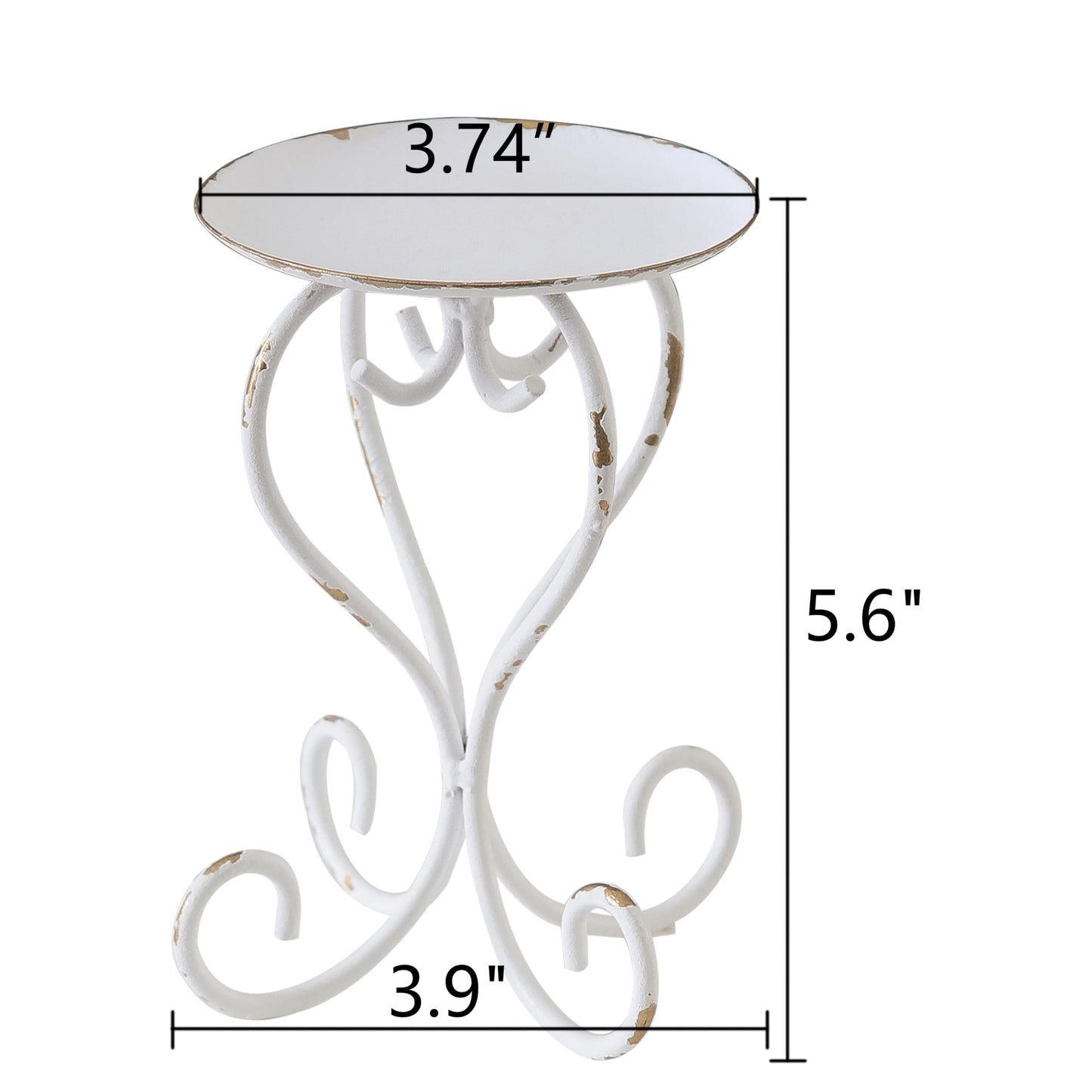 SOFE Metal Pillar Candle Holder, Shabby Chic White Candle Stand Scroll Shape 5.6 Inches Tall, Modern Farmhouse Candles Pedestal, Living Room, Bedroom, Dining Room, Coffee Table Decor