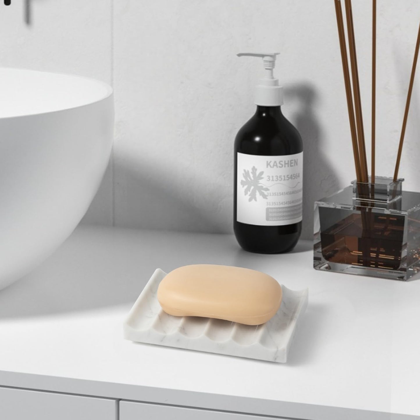 Carrara Marble Soap Dish - Self Draining Holder Keeps Soap Dry, Rectangular Tray for Shower, Bathroom & Jewelry Display (White)