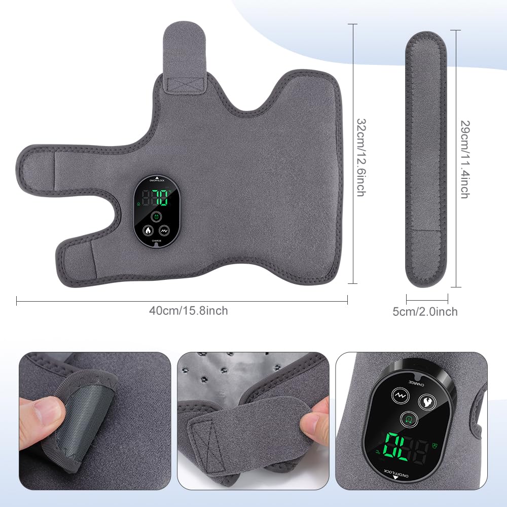 Ankle Massager,3-in-1 Wearable Hot & Vibration Massager for Feet, Ankles, and Arms | Reusable Heating Pad Brace for Home Recovery (Grey)