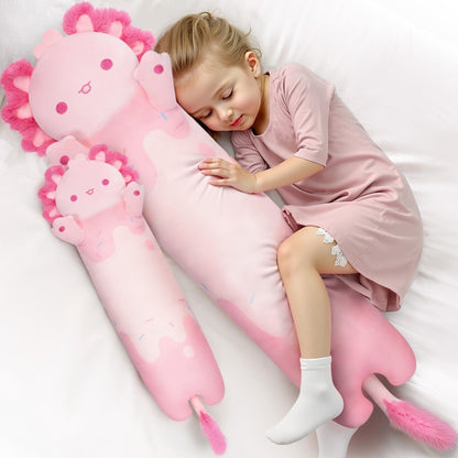 Mewaii 20in Long Pink Axolotl Plush Pillows Stuffed Animals Squishy Pillows - Cute Axolotl Plushie Sleeping Hugging Plush Pillow Soft Toys for Kids