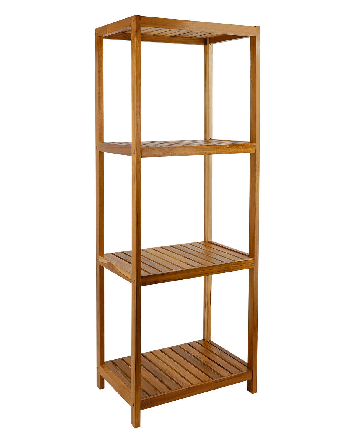 VaeFae Teak Bathroom Shelf, 4-Tier Storage Shelf, Wooden Stand Shelf Organizer for Bathroom, Kitchen, Living Room, Laundry, Garage
