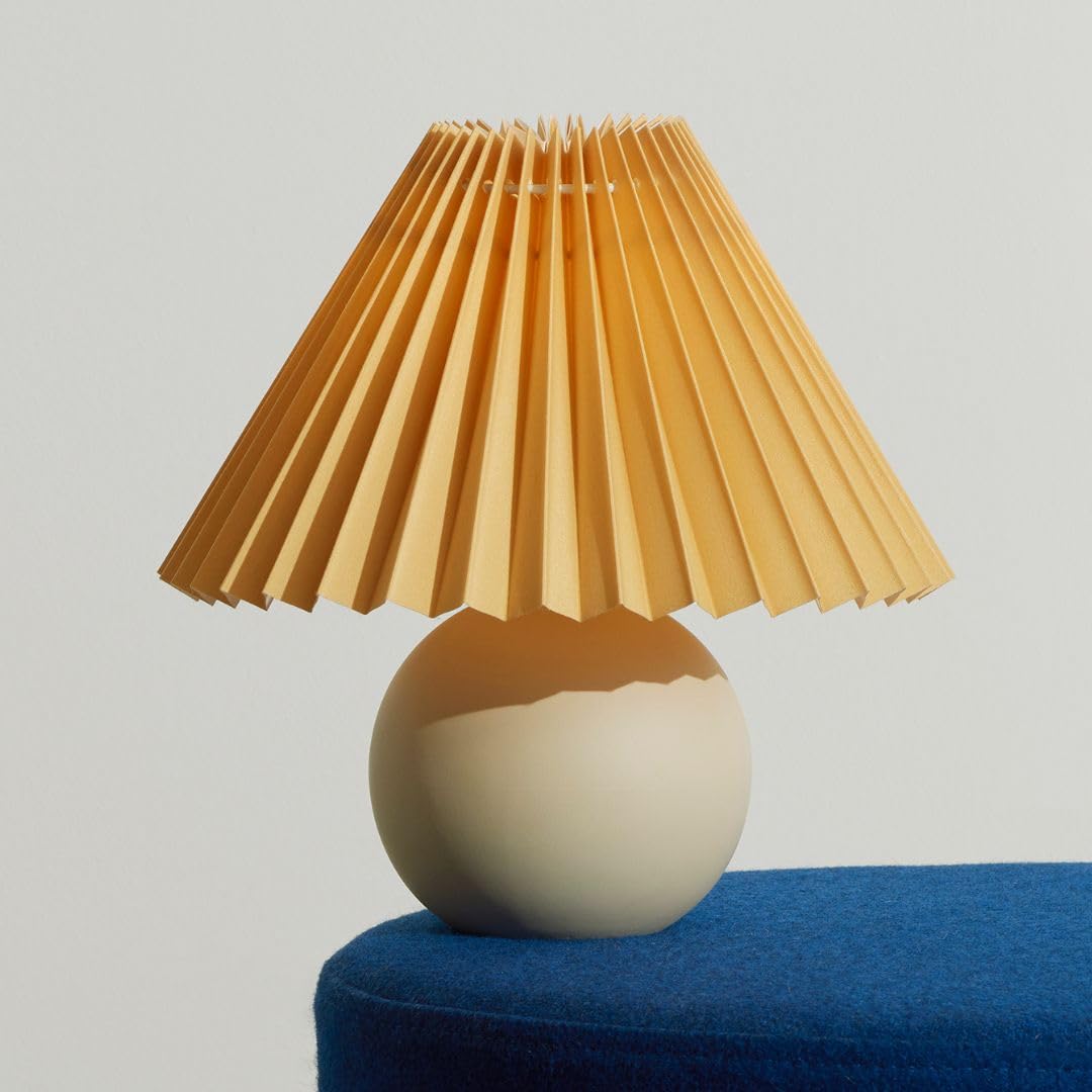 Brightech Serena LED Table Lamp - Small 10" Modern Ceramic Lamp with Pleated Shade for Bedside, Nightstand, Desk - Mini Night Light with Cozy Soft White Light for Living Room, Bedroom - Peach