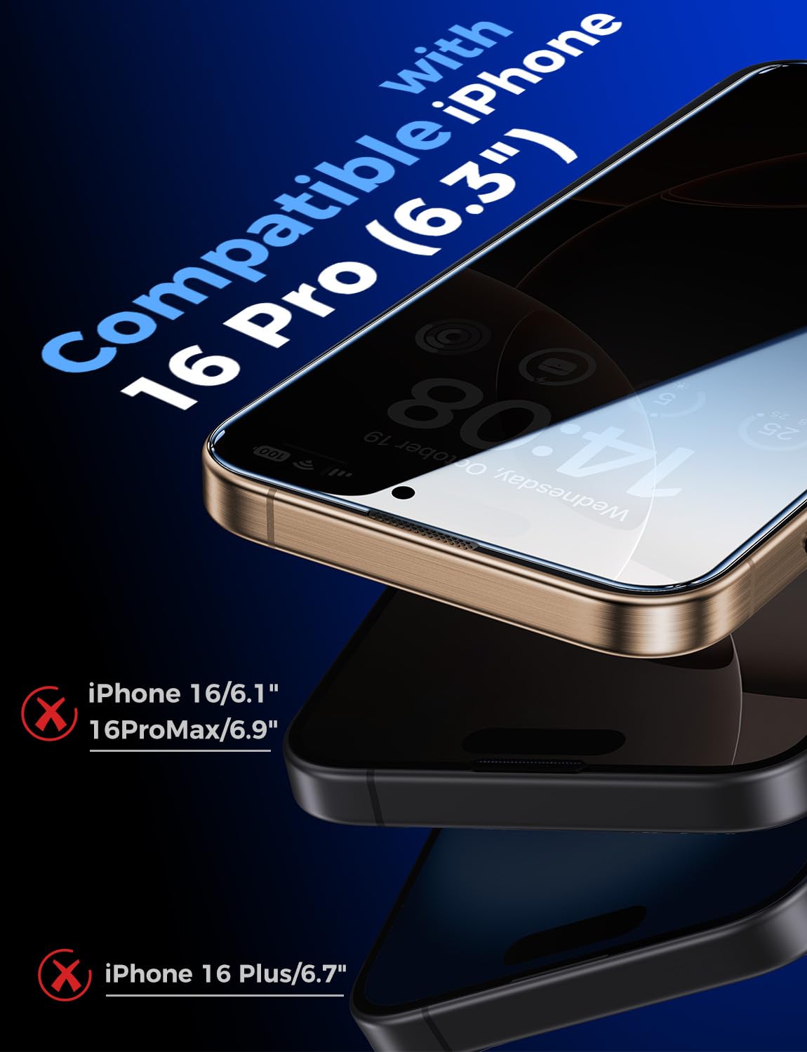 MAGIC JOHN 2 Pack for iPhone 16 Pro [6.3 inch] Privacy Tempered Glass Screen Protector, Auto Dust-Elimination, Bubble Free, Easy Installation, 16Pro 6.3''