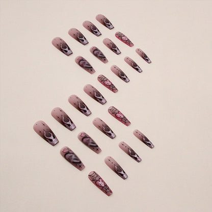 Halloween Press on Nails Long Coffin Fake Nails with Designs Cute Ghost False Nails Heart Flame Spider Skull Glue on Nails Full Cover Suqare Artificial Acrylic Stick on Nail for Women Girls 24 Pcs