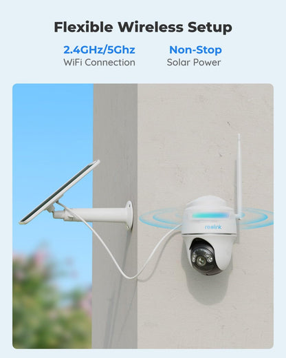 REOLINK First 4K Solar Security Cameras Wireless Outdoor, Argus PT Ultra+ 3W Solar Panel, 360° Pan Tilt Auto-Tracking, 8MP Color Night Vision, 2.4/5 GHz Wi-Fi 6, No Monthly Fee, Home Hub Compatible