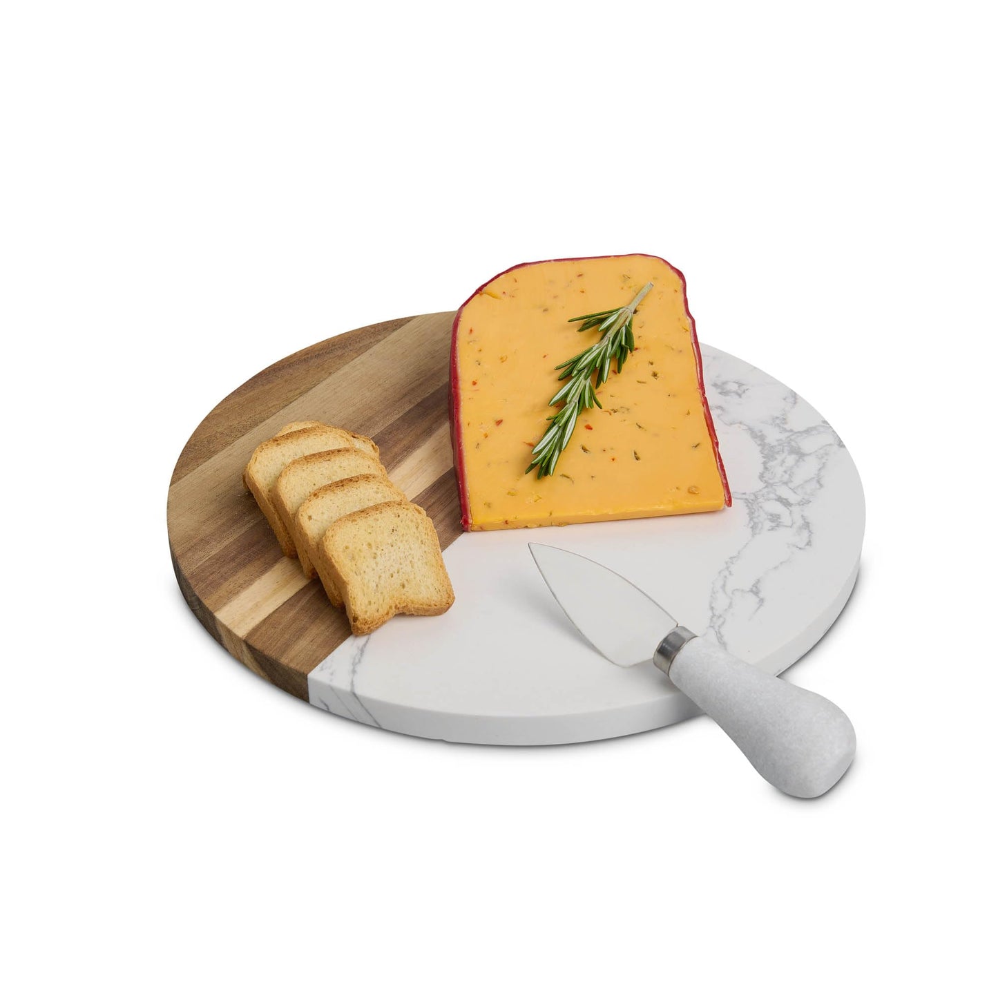 HIC Kitchen Charcuterie Cheese Board, Cultured Marble and Wood, Round, 9.85 x 9.85 x 0.5-Inches