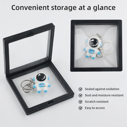 20 Pcs Black 3D Floating Display Case 3.5 x3.5X 0.8 inch, Challenge Coin Display,Transparent PE Jewelry Storage Box, Floating Display Holder Stands for Antique Challenge Coins, Medallion, Stamps