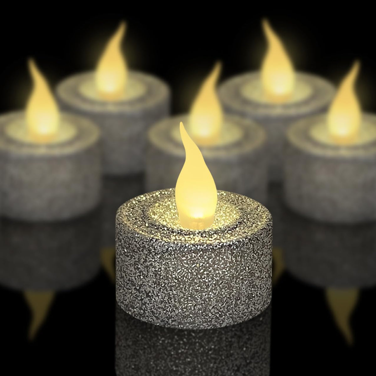 FURORA LIGHTING Silver Glitter Flameless Tealights - 1.45" W x 1.57" H, 12-Pack, Batteries Included