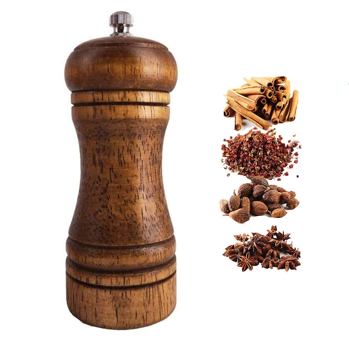 solid wood oak grinder restaurant pepper manual grinding powder pepper grinding kitchen seasoning tool (5 inch)