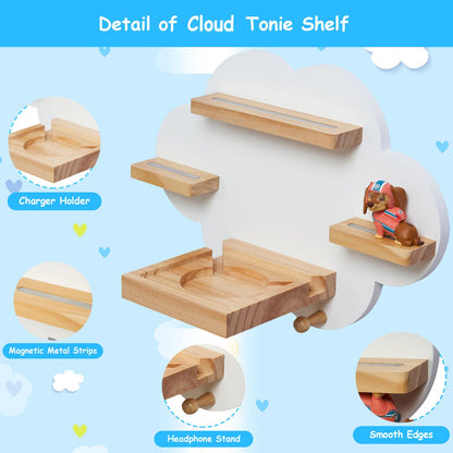 Cloud Toines Shelf, for TonieBox 1 and Toniebox 2 Tonies Wall Shelf Tonies Storage for 12-20 Toine Figures Characters Magnetic Shelf for Tonies Toniebox, Charging Station, Kids Play Room(White)