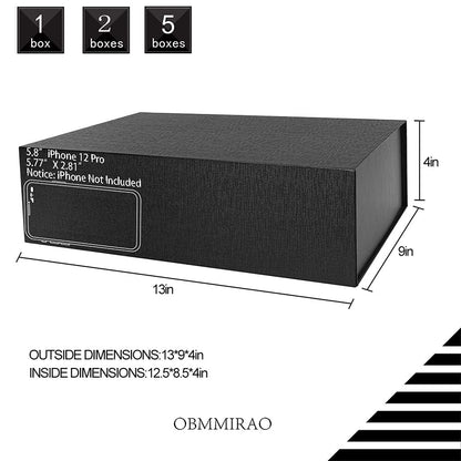 OBMMIRAO Upgrade 1PCS 13x9x4 Inch Black Hard Large Gift Box with Lid, Foldable Magnetic Gift Boxes,Groomsman Box bridesmaid proposal for Clothes