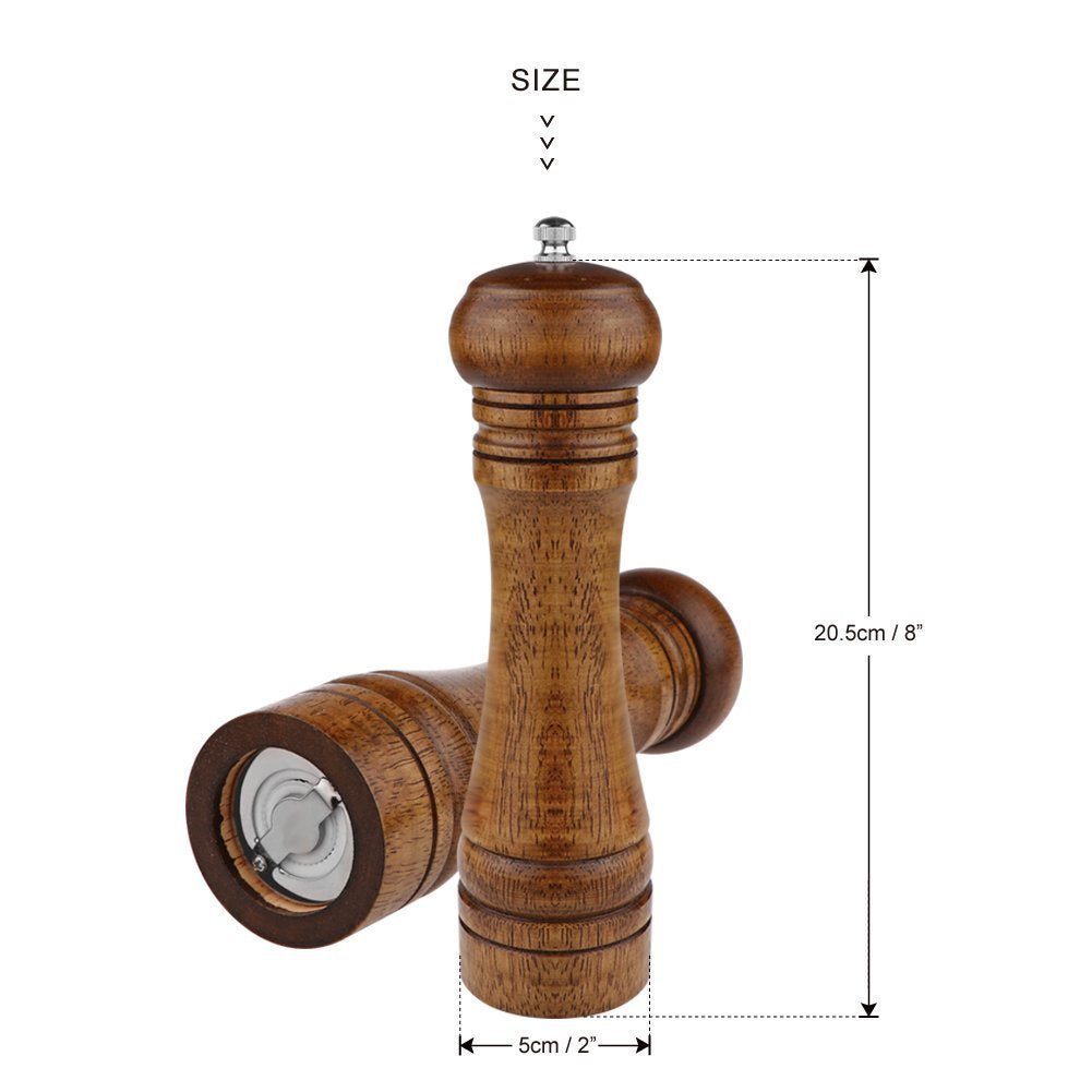 2PCS Salt and Pepper Grinder, Solid Wood Sea Salt and Pepper Shakers, Pepper Mill & Salt Mill With Adjustable Coarseness, Premium Spice Grinder Easy To Use 8 INCH, Ideal Gift for Parents & Friends