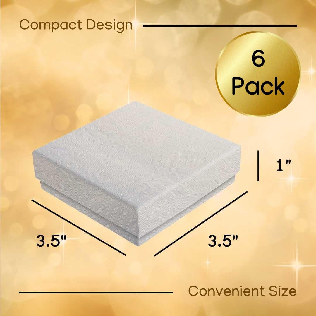 Prestige & Fancy Jewelry Gift Boxes 6 Pack 3.5x3.5x1 inch Cardboard Jewelry Box, Cotton Filled Small Gifts Boxes With Lids | For Earring, Bracelet, Necklace, Gift Card Boxes For Presents