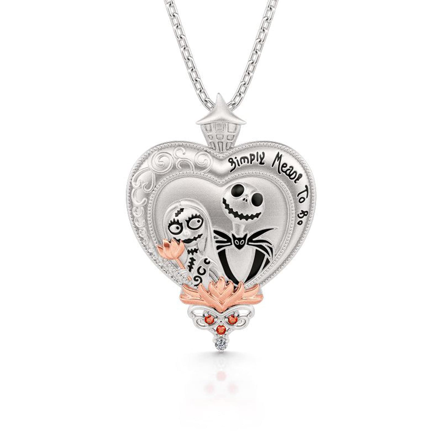 Jeulia Jack Gothic Love Necklace - 925 Sterling Silver Nightmare Pendant Skull Sally Heart Pendant, Spider Web Chain, Halloween Jewelry Gift for Her (Haunted Holidays Inspired)