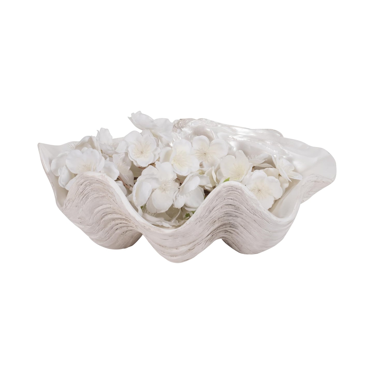 Textured Shell Decorative Bowl for Coffee Centerpiece Table Accent - Wavy Edge Design for Home, Kitchen Counter, or Catchall Dish - Coastal Basin for Key and Candy Bowl - 5", Ivory & Tan