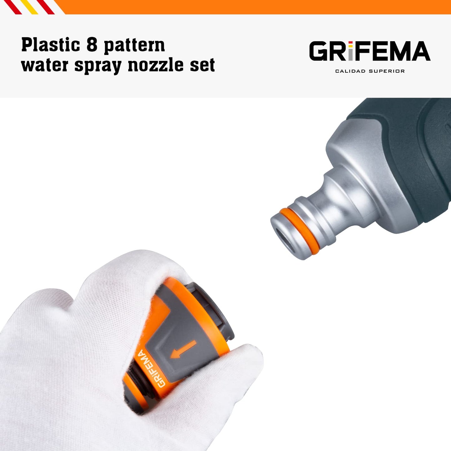 GRIFEMA GE1305 Watering Lance, Extended Hose Pipe Spray Gun with 8 Modes, Watering Wand for Hanging Basket Watering, Lawn Watering, Car Washing, Pet Bathing [Amazon Exclusive],Orange/Black