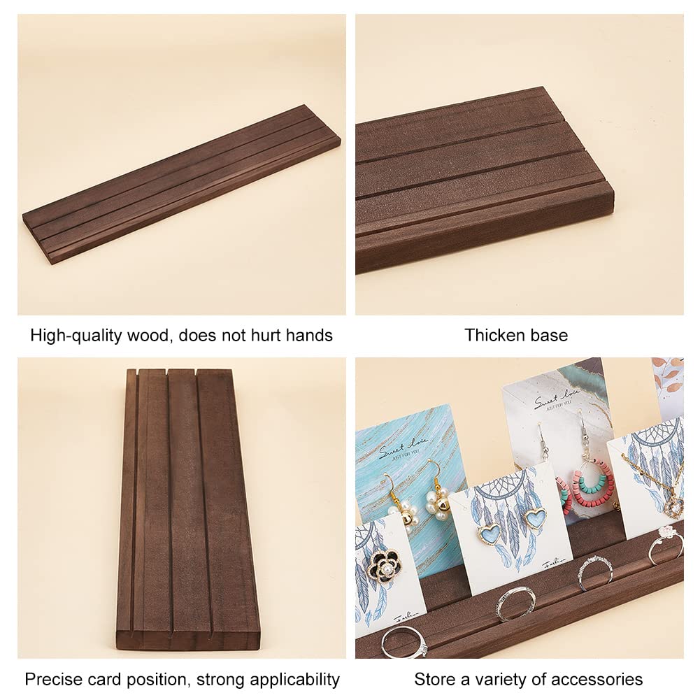 PH PandaHall Wooden Jewelry Display Stands, 3-Slot Wood Earring Card Holder Portable Jewelry Organizer Table Displays for Selling Earring Showing Jewelry Displaying, 15x3inch, Brown
