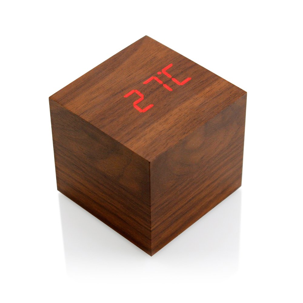 Digital Alarm Clock, Brighter Display Wooden Alarm Clocks, LED Clock For Bedroom, Small Digital clock with USB LED and Charger, Square Shape With Compatible Size Suitable For Bedrooms, Office-Brown