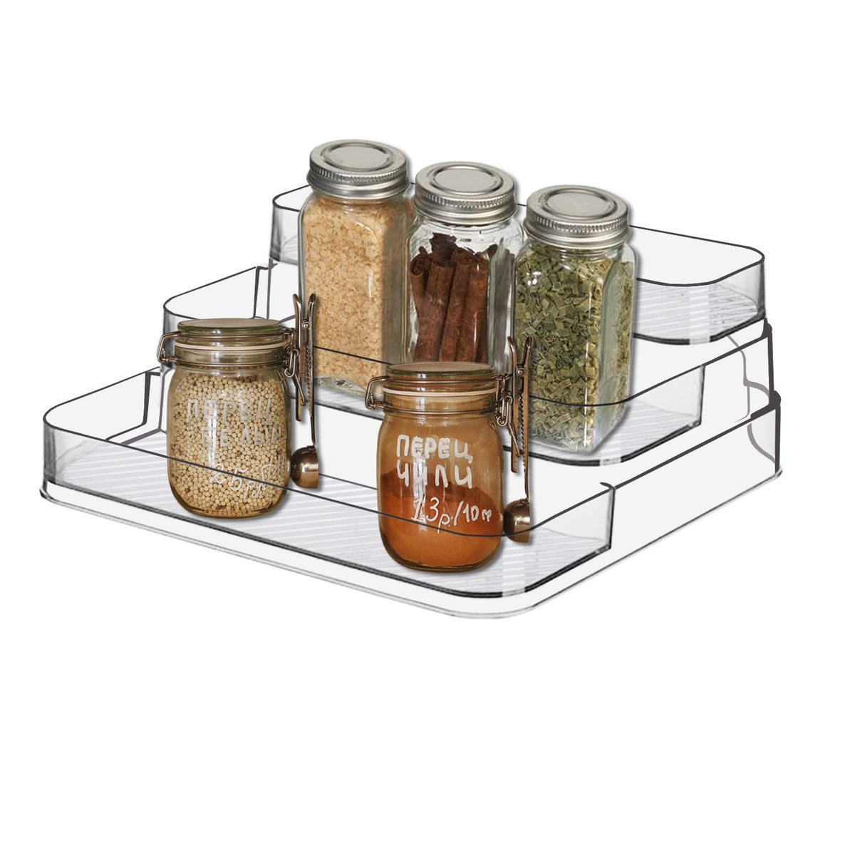 Zilphoba 2pcs Acrylic Rack, No Assembly Clear 3 Tier Condiment Bottle Shelf Vanity Organizer for Cabinet Kitchen Bathroom