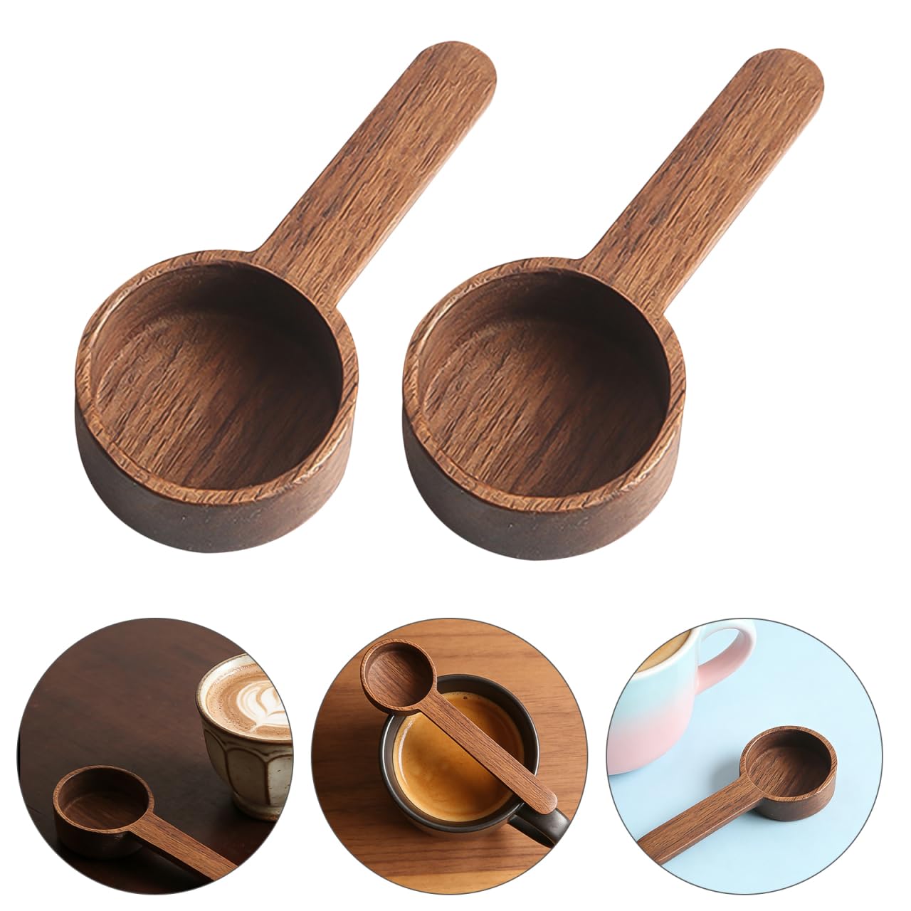 HEANUJJ 2pcs Wooden Coffee Spoon 1/4 Cup Measuring Coffee Ground Spoon - Wood Tablespoon for Sugar Tea Bath Salt Ground Canisters Jar Portable
