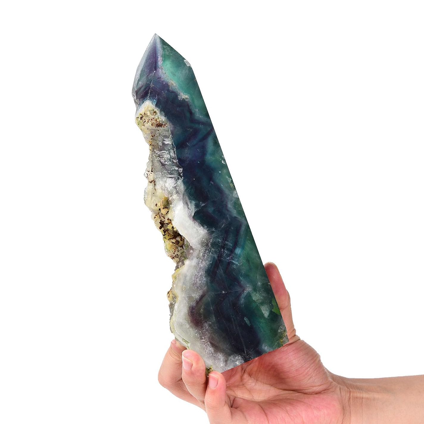 AMOYSTONE Decorative Quartz Obelisk Slab Pointed Natural Fluorite Slab Block Heavy 2-2.8 LBS, Crystal Lover Collection, Gifts, Home Décor